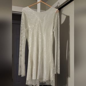 Anna White Rhinestone Mesh Mini Dress